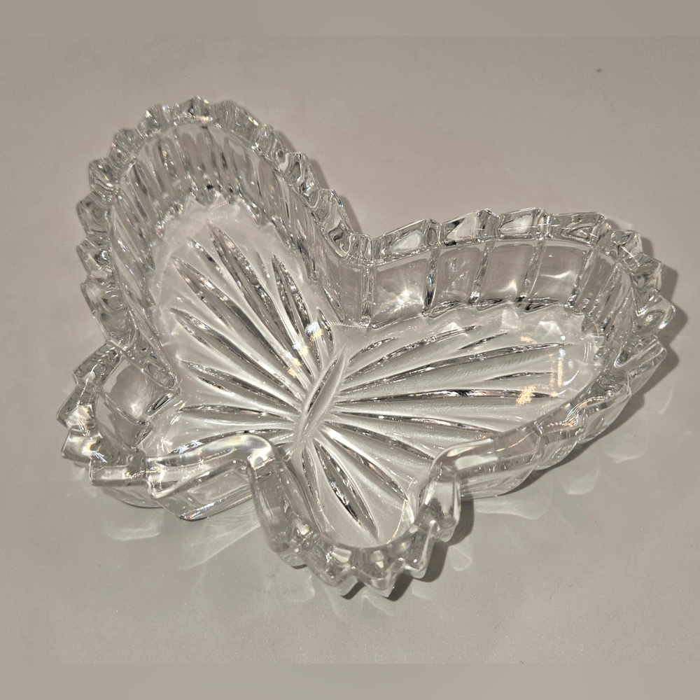 Vintage Small Crystal Glass Butterfly Trinket  Jewelry Dish